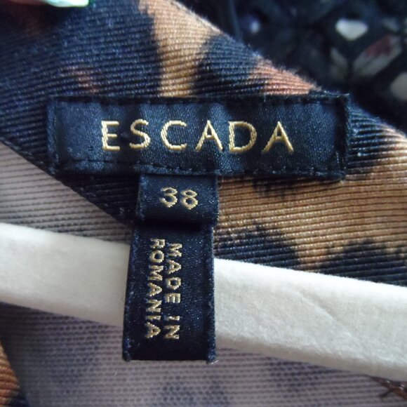 Escada Black & Brown Leopard Print Ruched Surplice Sheath Dress Size EU 38- US 8 - Picture 16 of 16